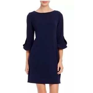 Karl Lagerfeld Paris Women's Tulip Bell Sleeve Crepe Dress blavk size 10 navy